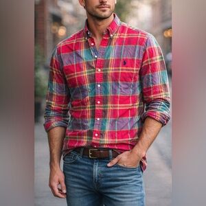 Ralph Lauren Vintage Madras Plaid Colorful Button Down Shirt XL